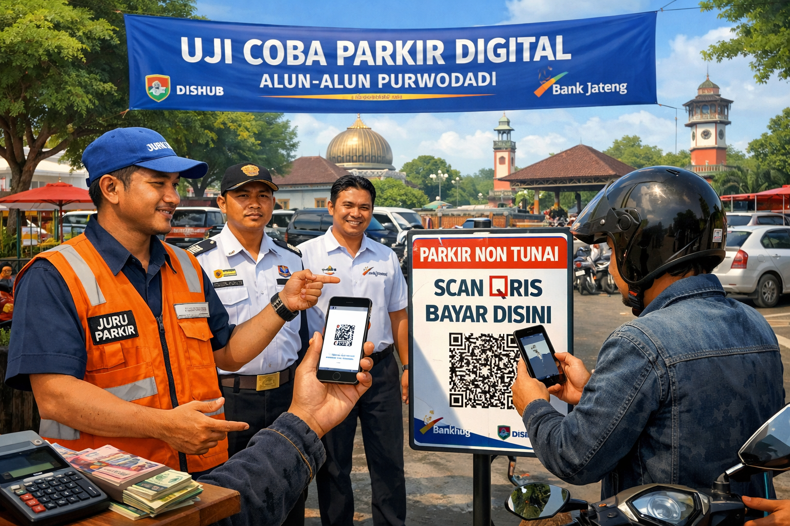 Parkir Digital Mulai Diuji di Alun-alun Purwodadi, Dishub Dorong Transparansi Retribusi
